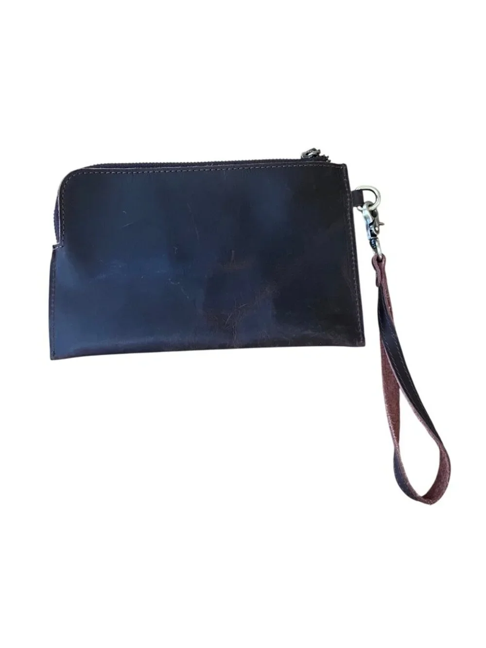 Brown leather clutch zipper with wristlet 5x9inch
